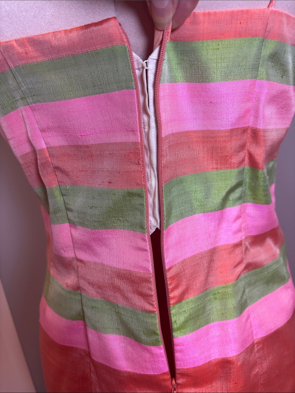 Vintage Silk Shantung Two Piece Suit Peach Pink Green Size Med Read Description - Picture 5 of 16